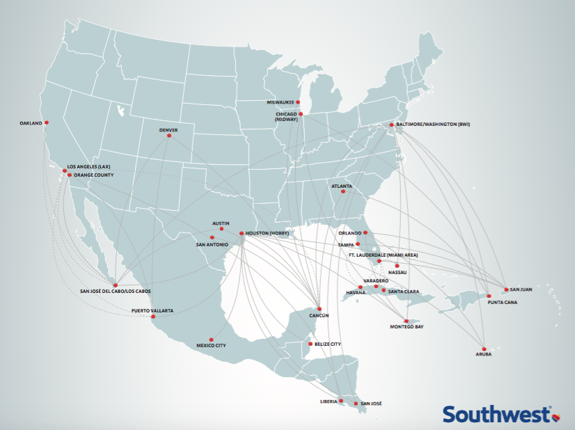 Southwest Airlines map